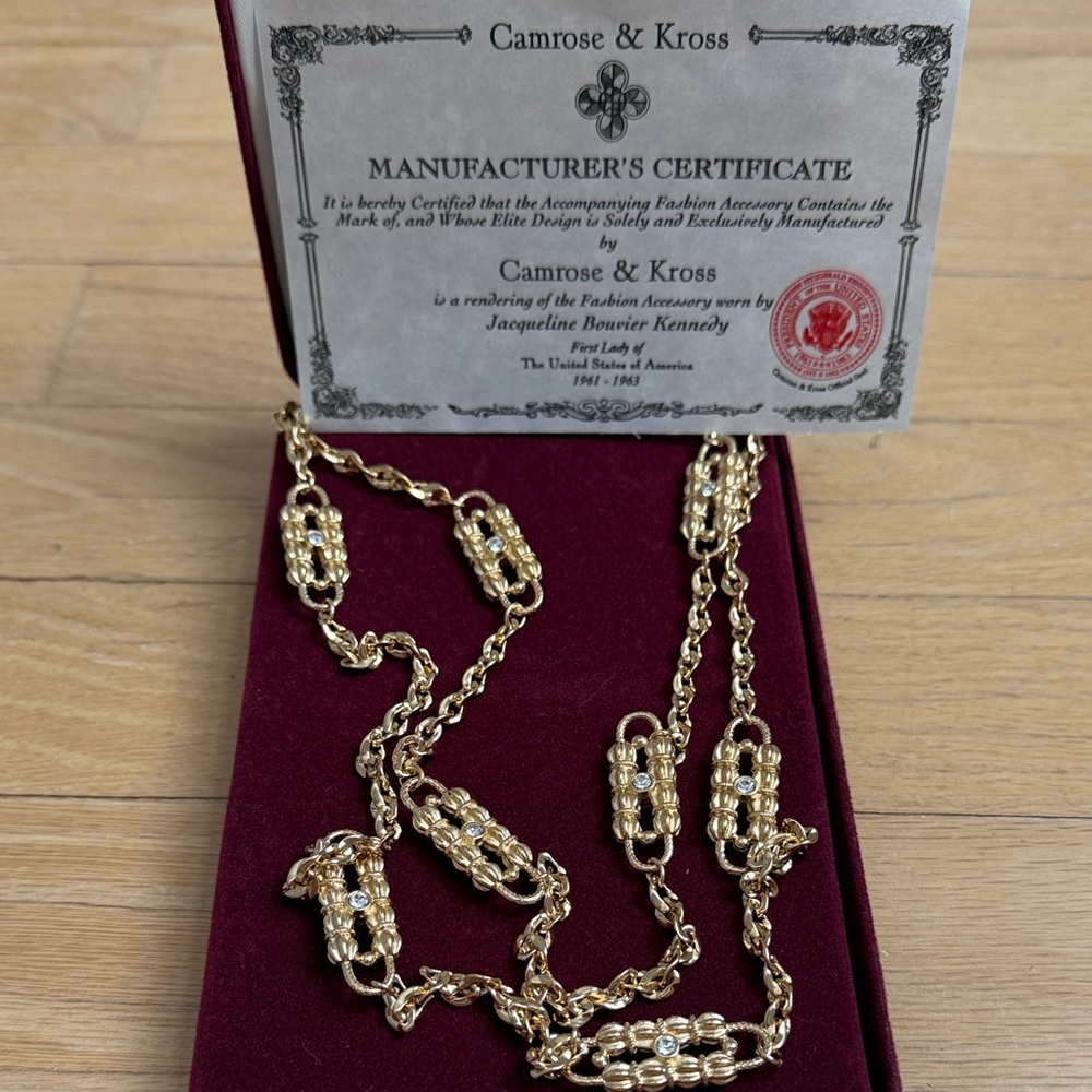 Elegant Gold-Tone Station Necklace with Clear Crystal Details